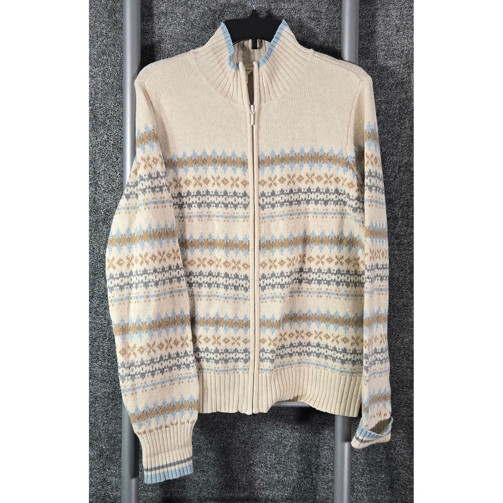 Gander Mountain Womens Large Fair Isle Full Zip Cardigan Sweater Cotton Wool Mix